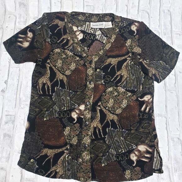 80s Vintage Safari Animal Print Button-Up Blouse - Picture 2 of 5